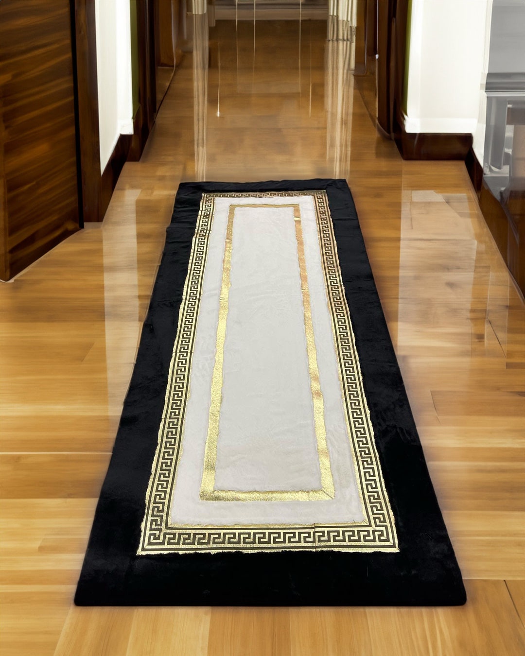 Geometric Plush Area Corridor Rug, Faux Fur Runner Hallway Rug, White ...