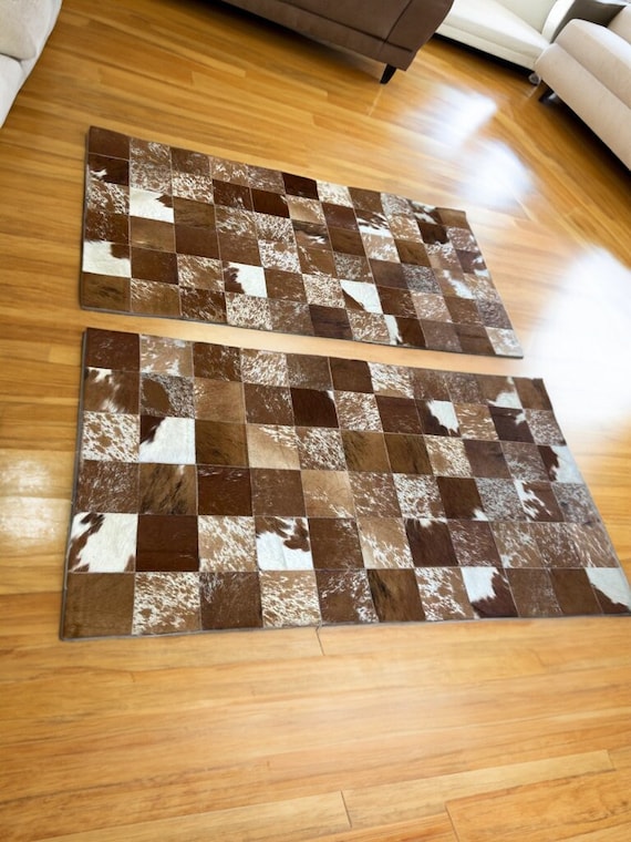 ブラウン系パッチワークラグ　No.621 牛革パッチワークブラウンレザーリビングルーム6x6ラグホーム