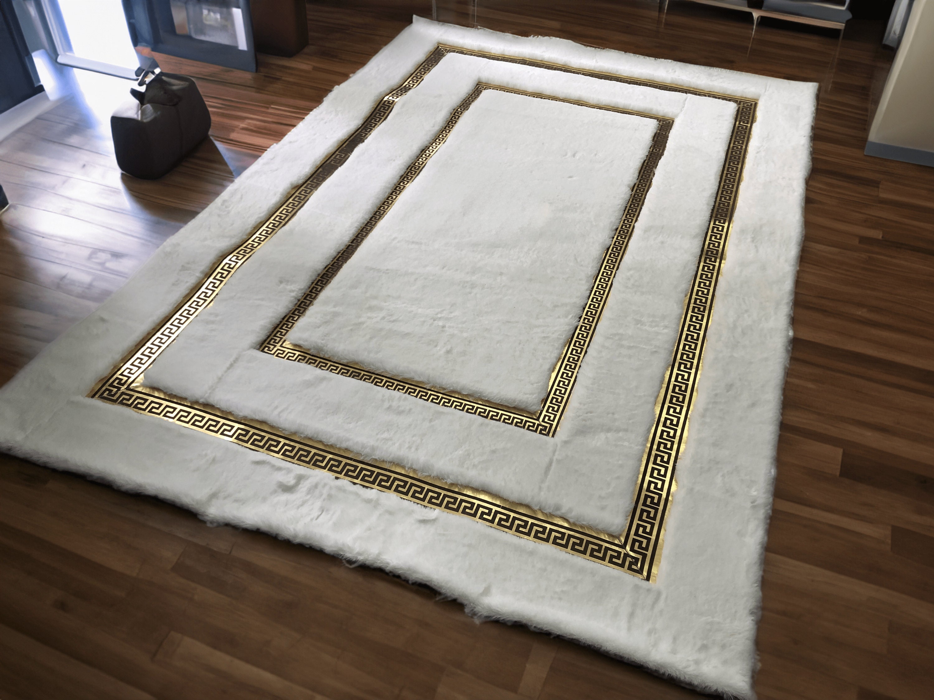 Luxury White Gold Large Plush Area Rug 6 X 8, White Fluffy Rug for Bedroom, Soft Shaggy White Area Rug for Living Room, Home Decır Floor Rug