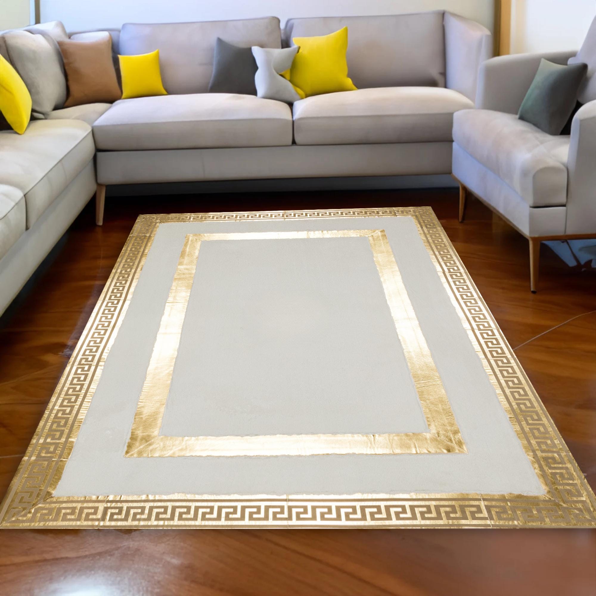 Soft Gold Rug Unique Modern White Gold Geometric Plush Area Faux Fur Soft Rug, Living ...