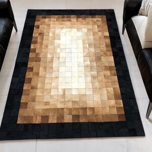 High Quality Genuine Cowhide Leather 6x8 Rug, Cowhide Floor Square Rug, Hair on Hide Large Area Rug, Patchwork Carpet, Brown Office Rug