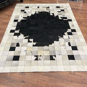 Natural Real Cowhide Patchwork Rug, Leather Carpet, Patchwork Rug for Area Cowhide Rug, 5x7 Leather Bedroom Rug, Handmade Cowhide Office Rug