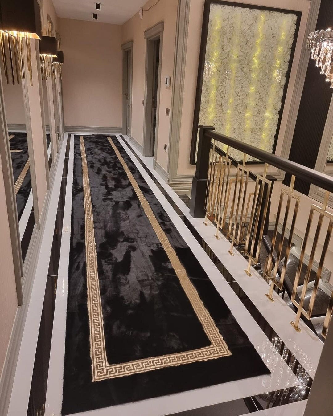 Plush Black Gold Runner Rug Faux Leather Corridor Rug Black Etsy