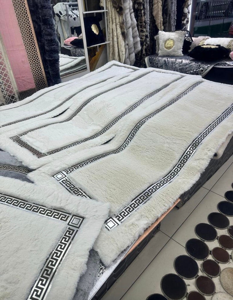 Silver Plush Rug Runner White Silver Plush Rug, Luxury Faux Leather Hallway Rug, Living ...