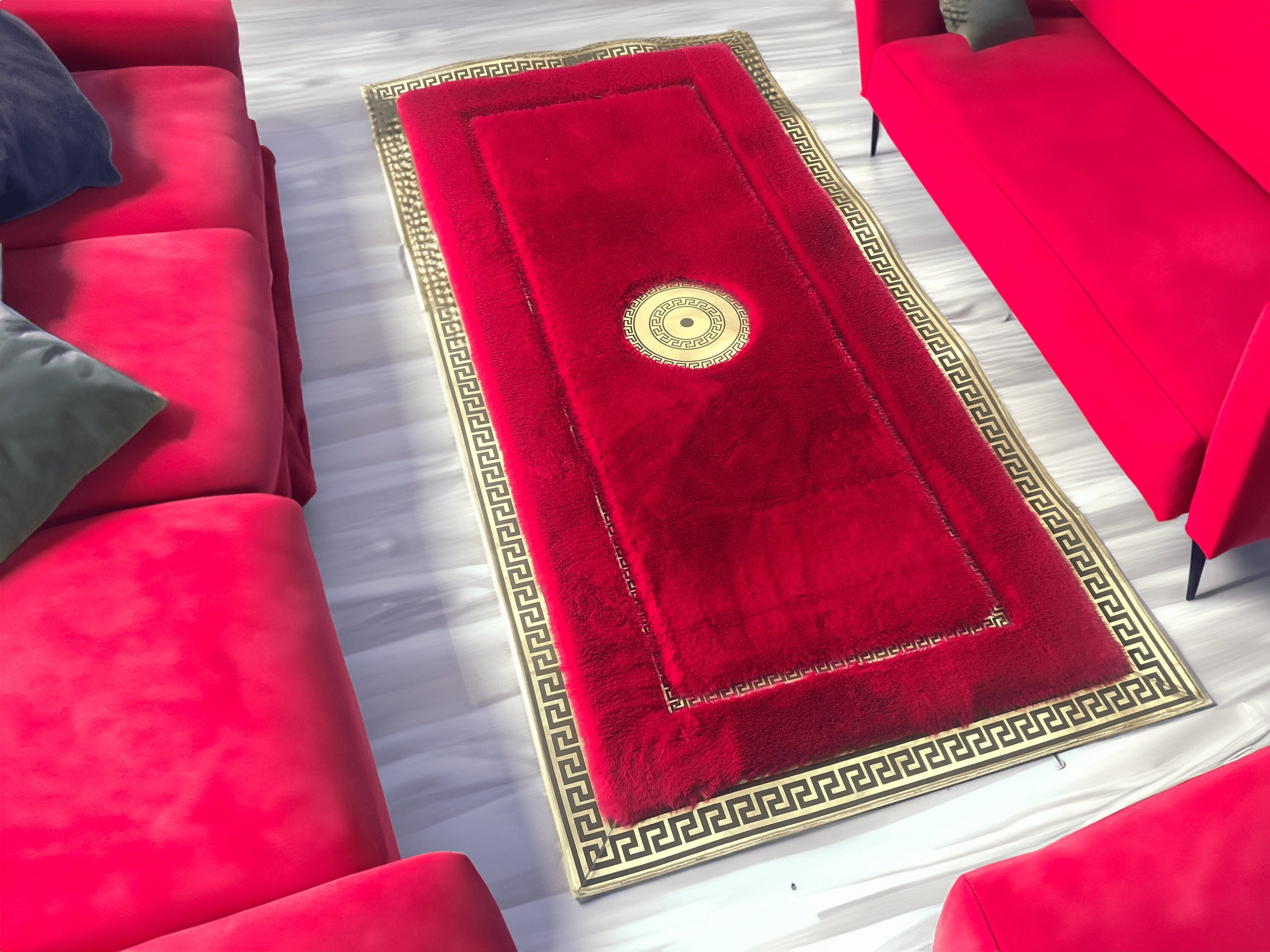 Red Faux Fur Plush Area Corridor Rug, Faux Fur Runner 2x6 Corridor Rug ...