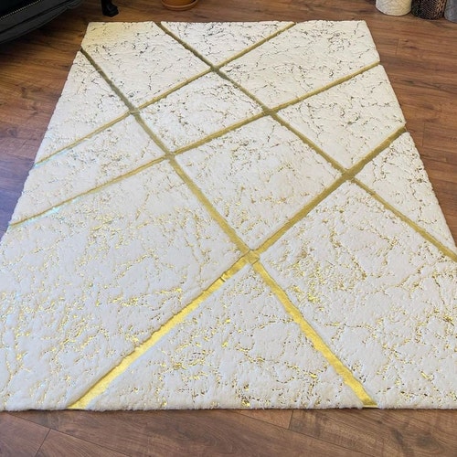 Plush Area Black White Gold Soft Rug Faux Leather Rug Living Etsy