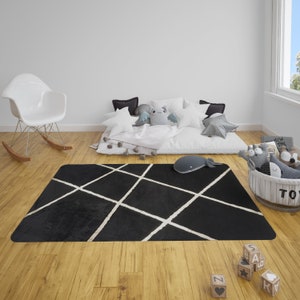 Black Gold Plush Rug, Black Gold Area Rug, Black Nursery Carpet, Black Plush Living Room Rug, Faux Leather Rug, Black And Gold Area Rugs