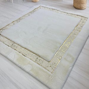 Cozy White Gold Plush Area Faux Fur Soft Rug, Living Room Fluffy Plush ...