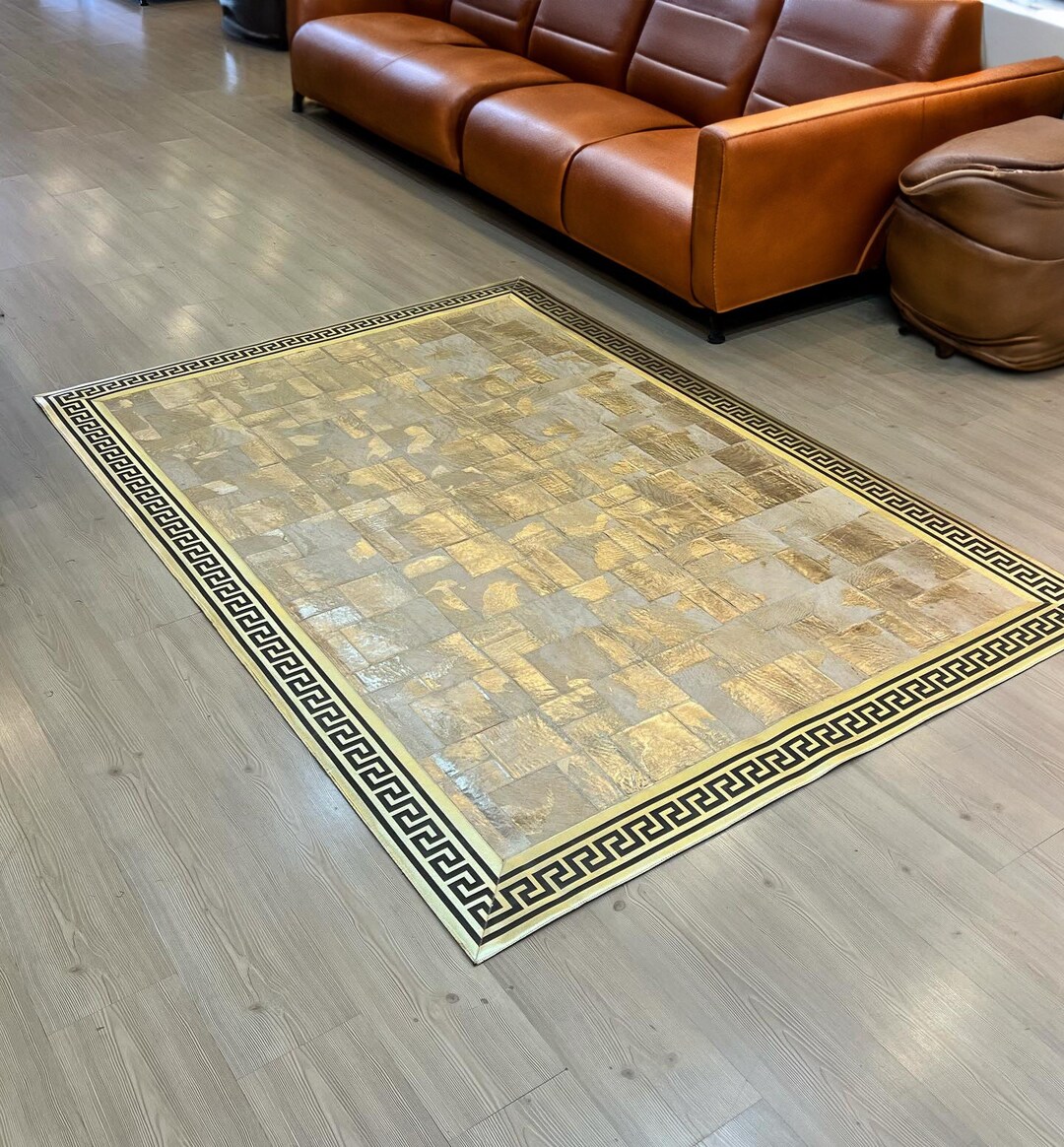 Home Rug Gold Gold Designer Luxury Living Room Cowhide Rug, Gold 5x8 Floor Carpet ...