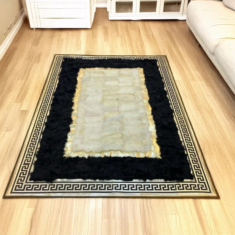 Home Decor High Quality Black White Gold Decorative Sheepskin Rug, Soft
