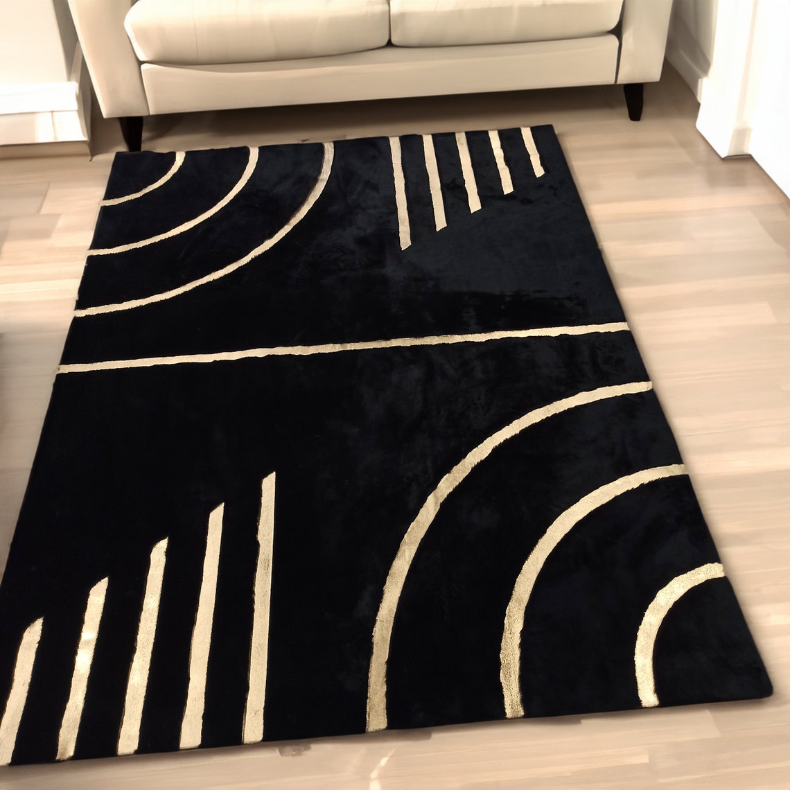 Geometric Plush Area Rug, Faux Leather Rug, Living Room Rug Large ...