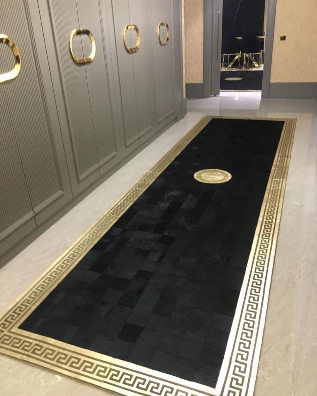 Black and Gold Cowhide Leather Runner Rug for Corridor, Black and Gold ...