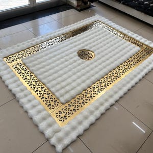 Geometric Plush Area White Gold Faux Fur Rug, Living Room Rug Large ...