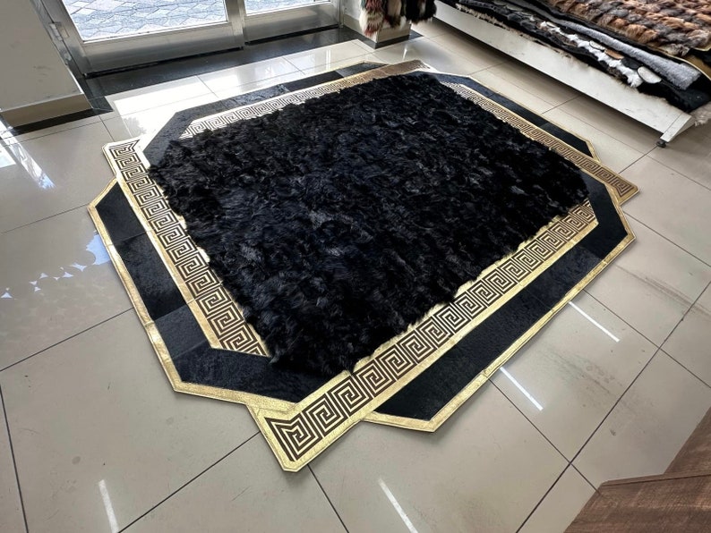 Luxury Fluffy Sheepskin Modern Shaggy 5x8 Rugs for Bedroom, Wool Black