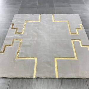 Plush Pattern Rug Geometric Plush Area Rug, Faux Leather Living Room Rug Large, White and ...