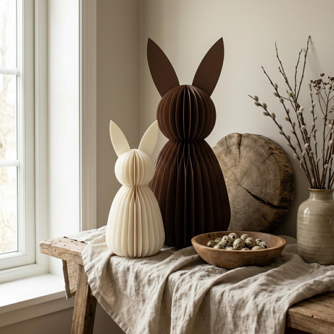 Osterdeko Aus Papier – 2 Leuchtende Osterhasen Mit LED Lichterkette, Faltbar, Wabendesign, Batteriebetrieben, Für Tisch & Mehr
