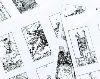 Mini Rider Waite Tarot Deck: zwart-wit afdrukbaar (pdf-bestand)