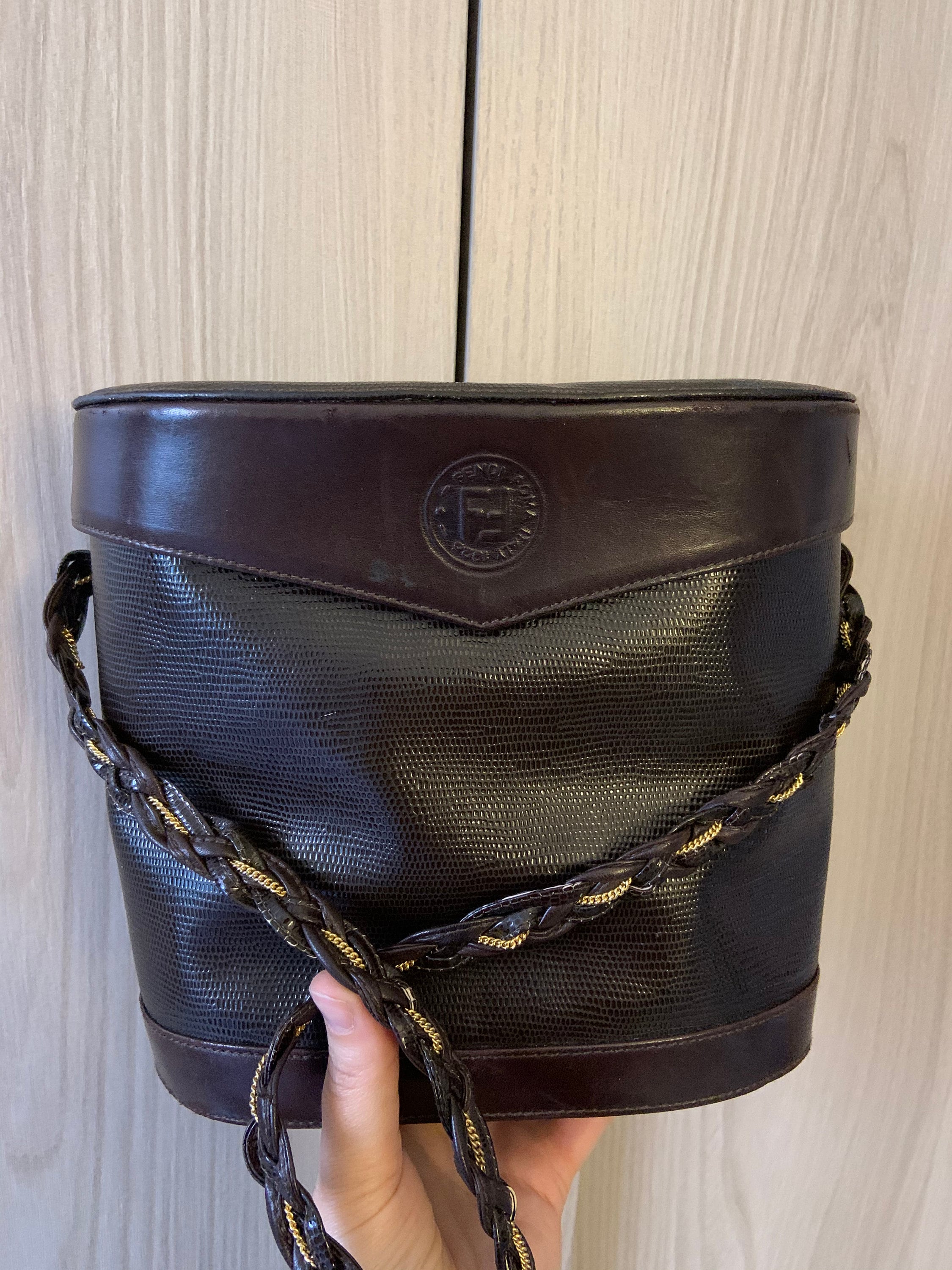 Vintage FENDI Black Fabric Leather Bucket Mini Bag Rare