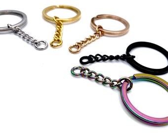 Super Strong Stainless Steel Keyring Blanks - 30mm Matching Findings Strong Jump rings - black gold rose gold silver rainbow - 25 or 50 pack