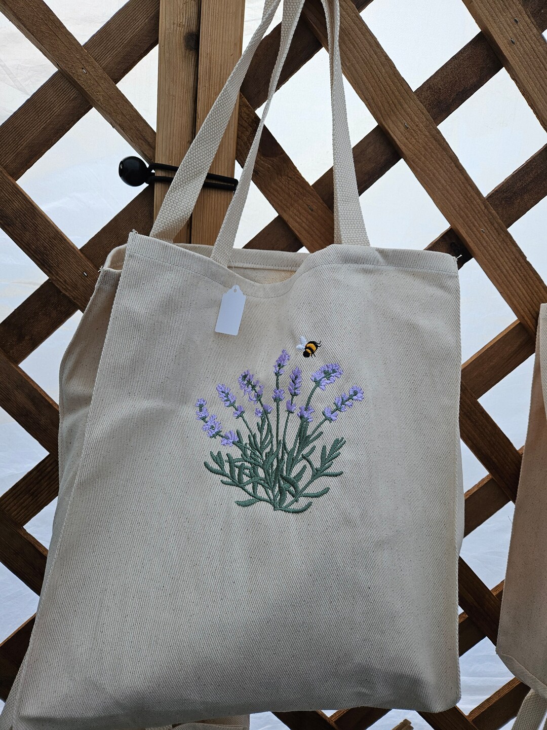 Embroidered Canvas Book Tote Bag