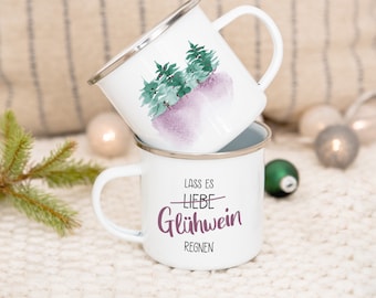 Glühwein Becher | Lass es Glühwein regnen | Glühwein Tasse | Glühwein Geschenk | Weihnachtstasse Emaille