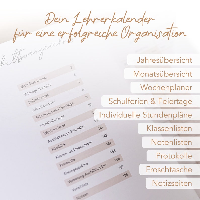 Lehrerkalender 2024/25 Schuljahresplaner Kalender für Lehrer mit Leseband A4 Format Bild 3