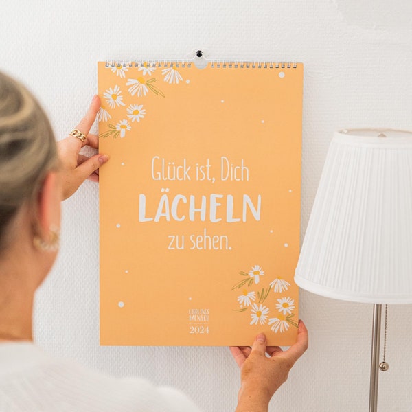 Wandkalender A3 mit Blumenillustrationen | Blumen & Typo Kalender 2024 | Monatskalender zum Aufhängen von Lieblingsmensch