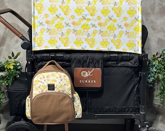 Ready to Ship, BeeLoved on White print by Cleverly Bags, Made to Order, Premium UV50 Canopy For Wonderfold Wagon, Rainbow Baby Wagon