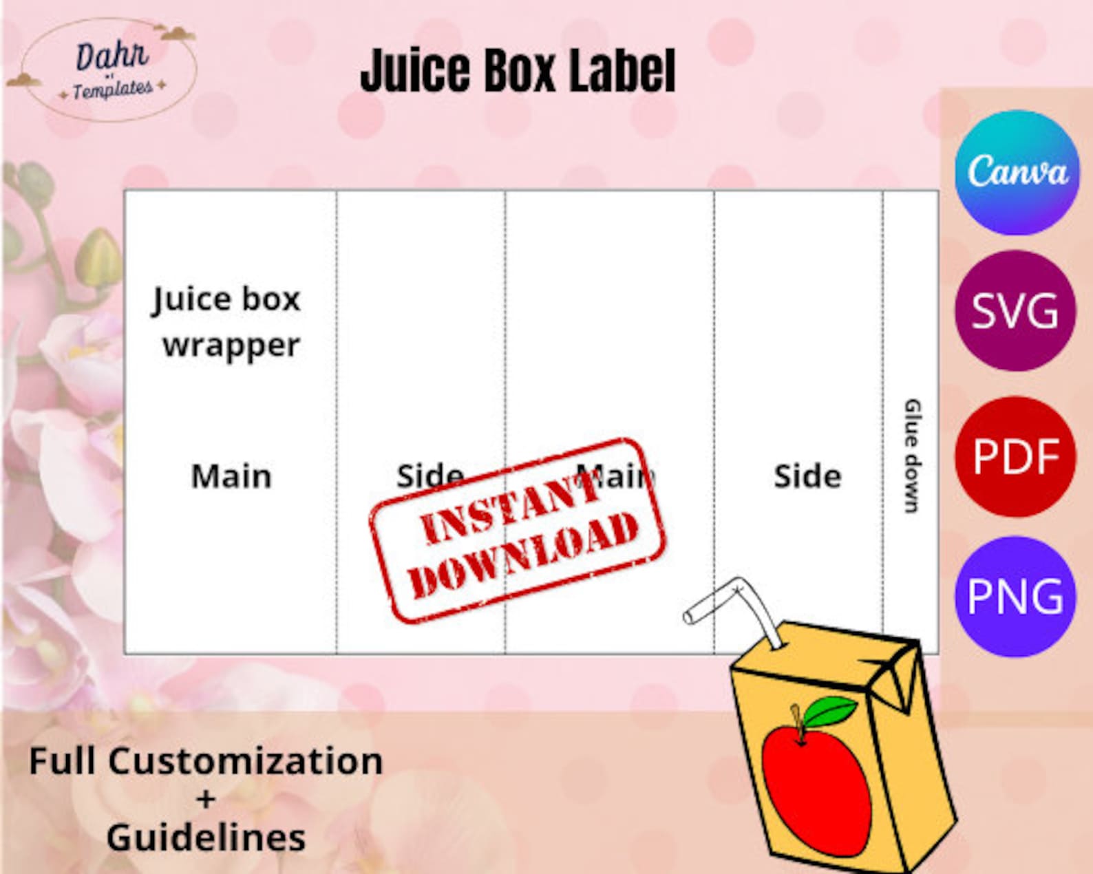 6oz Juice Box Wrapper Template Juice Box Wrappers Juice Box | Etsy
