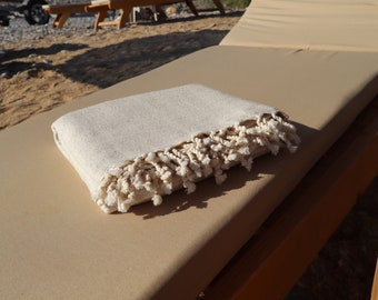 Luwia Beige Turkish Peshtemal Towel , Lightweight Beach Blanket, Cotton Linen Bath Towel, Sustainable Throw, Present , Christmas Gift