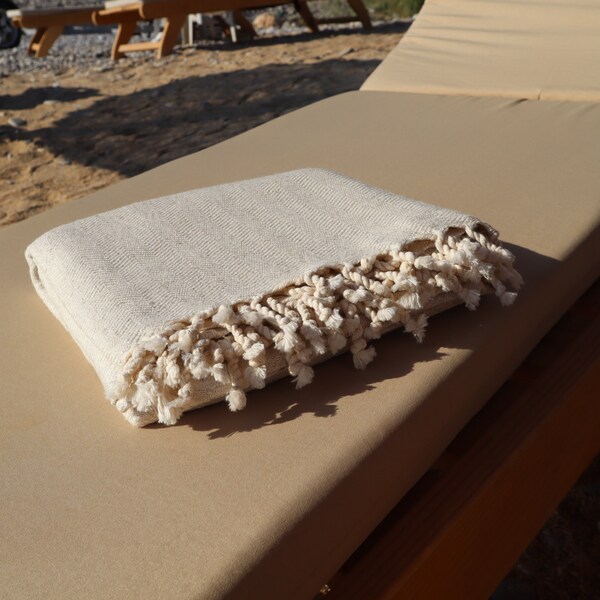 Luwia Beige Turkish Peshtemal Towel , Lightweight Beach Blanket, Cotton Linen Bath Towel, Sustainable Throw, Present , Christmas Gift