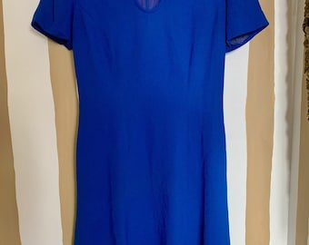 Vintage Liz Claiborne Blue Cocktail Dress | 90s Minimalist Short Sleeve | Criss Cross Neckline | Size 8