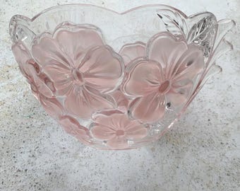 Vintage Mikasa Studio Nova Pink Pansy Bouquet Glass Bowl | 1990s Glassware