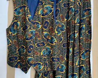 Vintage Pendleton Equestrian Vest Skirt Set Blue Chain Print