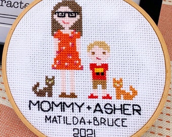 Kit punto croce personalizzato per ritratto di famiglia - Regalo fai da te personalizzato