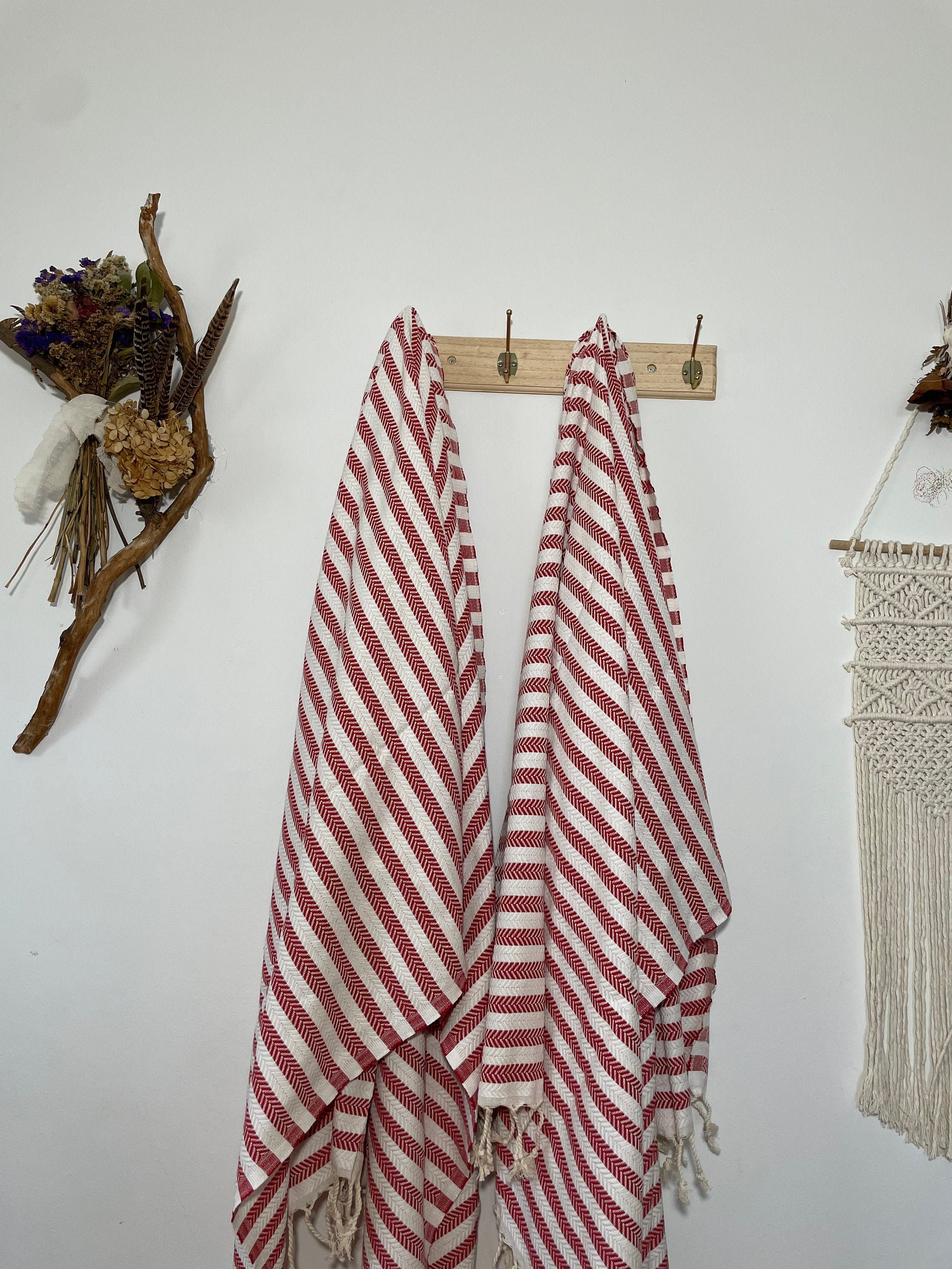 Red and white cotton bath towel Etsy