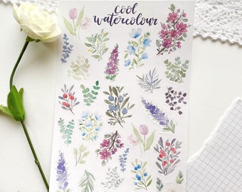 cool watercolour florals sticker sheet | stickers for bullet journal and scrapbook