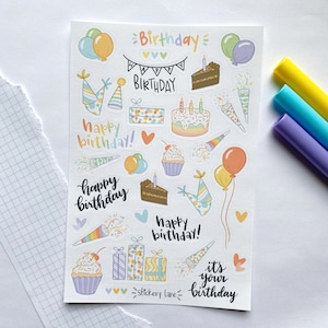 d'autocollants d'anniversaire | stickers pour bullet journal et scrapbooking