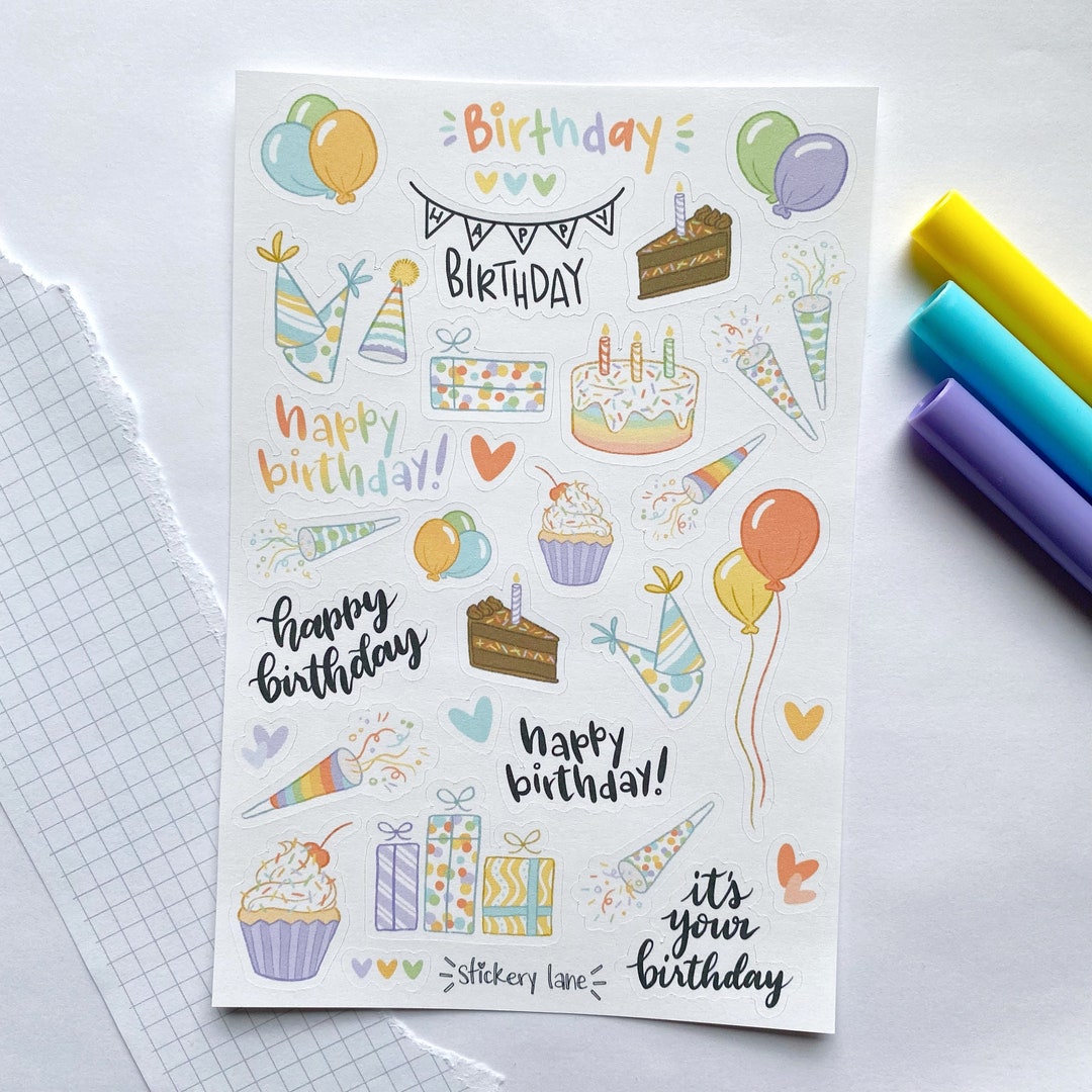 Birthday Foiled Script Stickers - Bullet Journal Stickers – Get Sheet Done