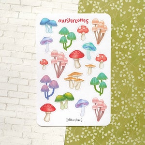 feuille d'autocollants champignons | stickers pour bullet journal et scrapbooking
