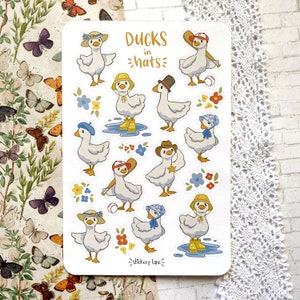 Feuille d'autocollants canards chapeaux