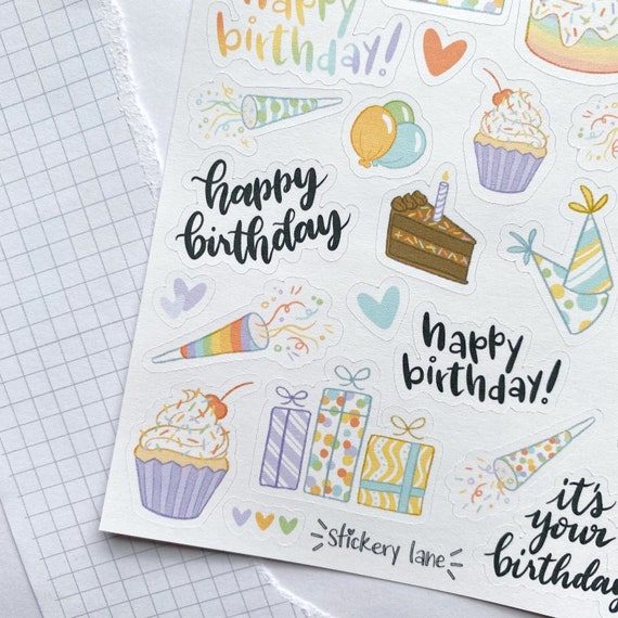 Happy Birthday Sticker Sheet Bullet Journal Stickers Scrapbook