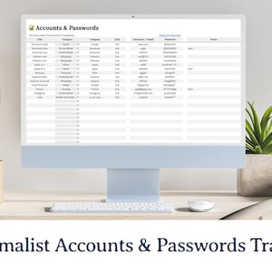 Minimalist Accounts & Passwörter Tracker | Halten Sie Ihre Anmeldungen und Passwörter ordentlich organisiert | Google Sheets
