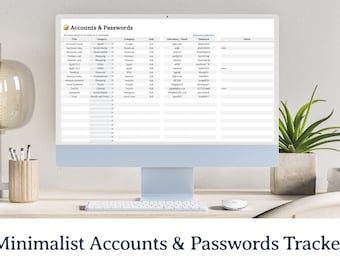 Rastreador minimalista de cuentas y contraseñas / Mantenga sus inicios de sesión y contraseñas perfectamente organizados / Hojas de cálculo de Google