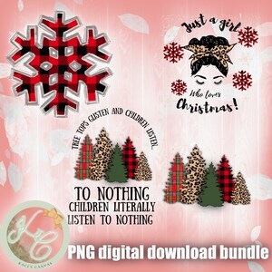 Christmas Bundle- png-cheetah print Christmas tree, plaid snowflake, plaid Christmas trees, just a girl who loves Christmas,