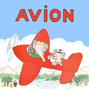 Póster Babar en Avion de Jean de Brunhoff A3