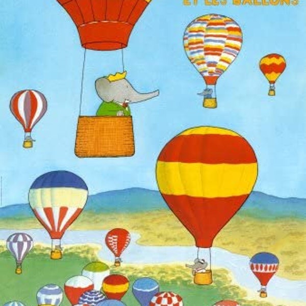 Babar Print Babar et les Ballons by Jean de Brunhoff 60 x 80cm