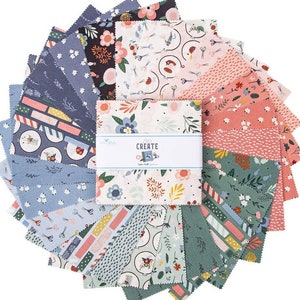 Let&#39;s Create Stacker 5x5 42 Fabric Squares Charm Pack | Riley Blake Designs | Flowers Floral Scissors Sewing Crafts | Rusty