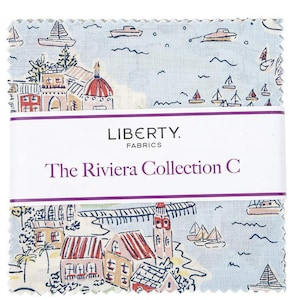 RIVIERA C Collection Stacker 5&quot; 42 | Charm Pack | Liberty Fabrics Riley Blake Designs | Sailboats Sea Ocean Beach Huts