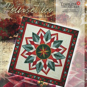 May include: A quilt pattern featuring a poinsettia design. The quilt has a central starburst pattern in red, green, and white, surrounded by a red and green border. The words "Ice Punch Poinsettia" are at the top.